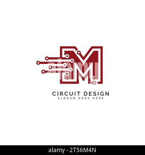 Logo des Buchstaben M, Symbol der Schaltungsform, Technologie und digitale abstrakte Punktverbindung. Alphabet M Tech Logotype, Design, Internet, Systeme Stock Vektor