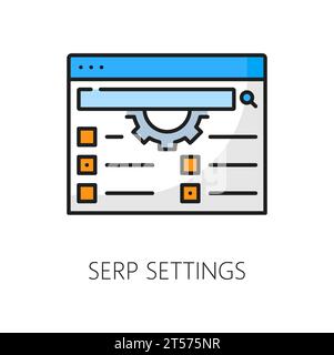 SERP-Einstellungen Symbol für Suchergebnisseite, Optimierung von Webmarketing und Internetwerbung, Linienvektor. SERP-Einstellungen Piktogramm des Bedienfelds der Benutzerwebsite für die Verwaltung digitaler Medien Stock Vektor
