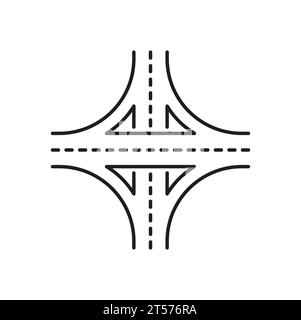 Symbol der Autobahnlinie, Autobahnkreuzung oder -Kreuzung und Autobahnkreuzung, Vektorschild für Verkehrsrouten. Autobahnkreuz oder Verkehrsknotenpunkt, lineares Symbol für Straßenverkehrsnavigation Stock Vektor