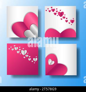 Satz bearbeitbarer Bannervorlagen. Valentinstag-Angebot in sozialen Medien. Roter Hintergrund mit abstrakter Linienform. Geeignet für soziale Medien, und Stock Vektor