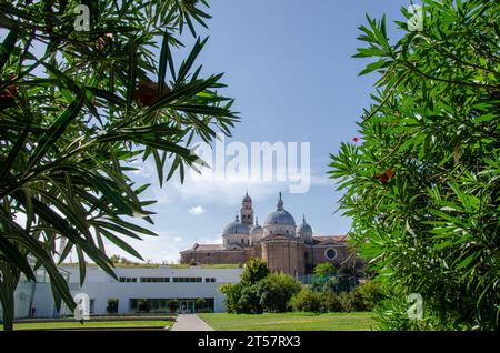 Botanischer Garten der Universität (Orto Botanico) in Padua, Padua, Italien. Abbazia di Santa Giustina im Hintergrund. Stockfoto