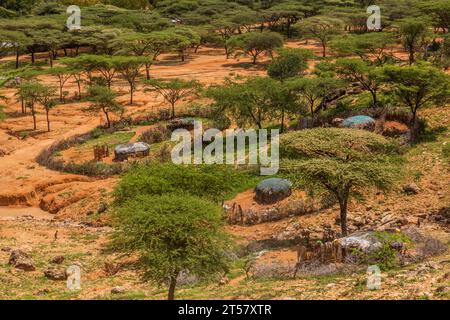 Samburu-Stammesdorf in der Nähe von South Horr, Kenia Stockfoto