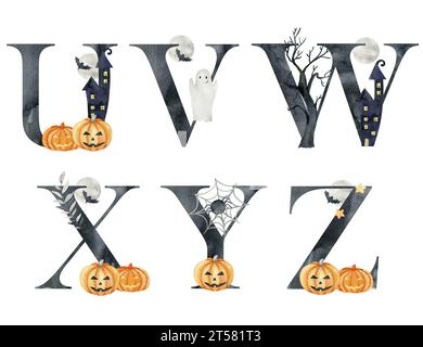 Aquarell halloween Briefe für Einladungen, Grußkarte, Geburtstag, Logo, Poster und andere. Stockfoto