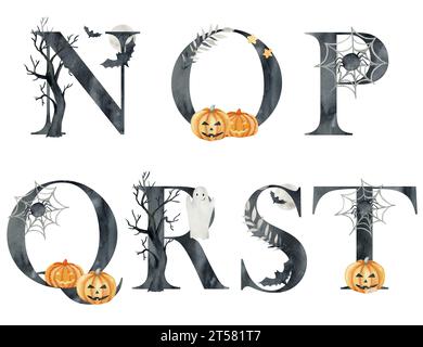 Aquarell halloween Briefe für Einladungen, Grußkarte, Geburtstag, Logo, Poster und andere. Stockfoto