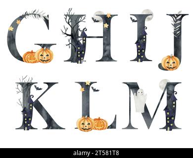Aquarell halloween Briefe für Einladungen, Grußkarte, Geburtstag, Logo, Poster und andere. Stockfoto