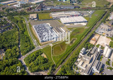 Luftaufnahme, DSW 21 Dortmunder Stadtwerke, Industriegebiet Westfalenhütte, DORLOG Dortmund Logistik, Walzwerkstraße, ehemaliges Sinterwerk, Bo Stockfoto