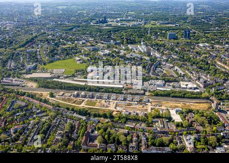 Luftaufnahme, Baustelle Kronprinzenviertel für Neubau von Wohnungen, am Wasserturm Südbahnhof, DSW 21 Dortmunder Stadtwerke Hauptquartier Stockfoto