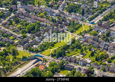 Luftaufnahme, Erle-Einfriedung, Gelsenkirchen-Erle-Tunnel an der Autobahn A2, Erle, Gelsenkirchen, Ruhrgebiet, Nordrhein-Westfalen, Deutschland, DE, Europa, Stockfoto