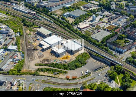 Luftaufnahme, Baustelle mit neuem Regionalen Polizeiausbildungszentrum (RTZ) in der Frohnhauser Straße, Westviertel, Essen, Ruhrgebiet, Nordrhein-Westph Stockfoto