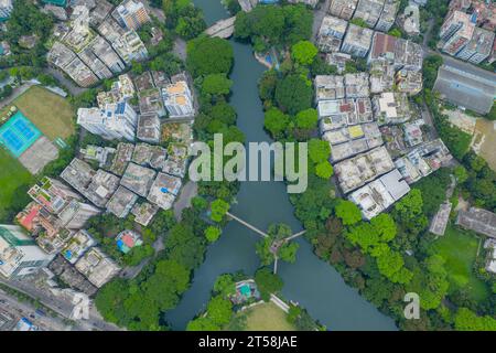 Dhaka, Bangladesch. Aus der Vogelperspektive auf den Dhanmondi-See und die angrenzende Gegend in Dhaka, der Hauptstadt von Bangladesch. Stockfoto