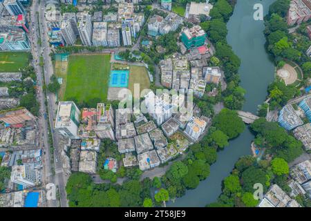 Dhaka, Bangladesch. Aus der Vogelperspektive auf den Dhanmondi-See und die angrenzende Gegend in Dhaka, der Hauptstadt von Bangladesch. Stockfoto