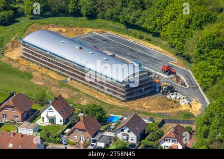 Luftaufnahme, Baustelle mit neuer Feuerwehrstation, Sauerlandstraße, Hagen-Halden, Lennetal, Hagen, Sauerland, Nordrhein-Westfalen, Deutschland, Kons Stockfoto