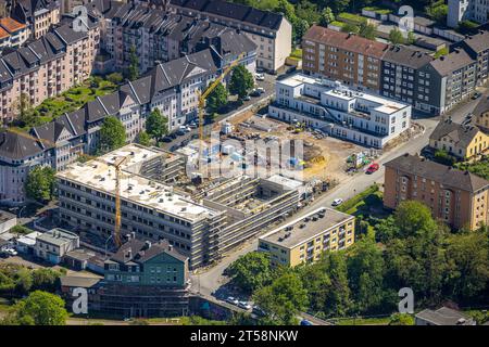 Luftaufnahme, Baustelle Terra 1 mit Neubau für Schule und Kindergarten zwischen Ewaldstraße - Minervastraße - lange Straße - Gustavstr Stockfoto