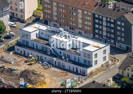 Luftaufnahme, Baustelle Terra 1 mit Neubau für Schule und Kindergarten zwischen Ewaldstraße - Minervastraße - lange Straße - Gustavstr Stockfoto