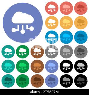 Wolkenverbindungen durchgehende mehrfarbige flache Symbole auf runden Hintergründen. Inklusive weißer, heller und dunkler Symbolvarianten für den Hover- und aktiven Status Effe Stock Vektor