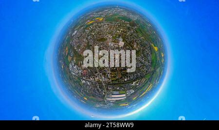 Luftaufnahme, kam-Mitte, Marktplatz, Stadt mit Einkaufszentrum Kamen Square, Erdkugel, Fischaugenaufnahme, 360-Grad-Aufnahme, kam, Ruhrgebiet, Norden Stockfoto