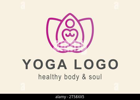 Yoga-Logo. Das Herz bildet den Menschen im Lotus. Kreatives einfaches Logo. Einfache Vektorkonstruktion bearbeitbar Stock Vektor