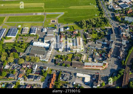 Luftansicht, neue Wohnungen an der Seeburger Straße und Heessener Straße, Flugplatz Hamm-Liepewiesen, Sonnendach, Benvenuto.Outlet, Bezirk Heessen, Schinken Stockfoto