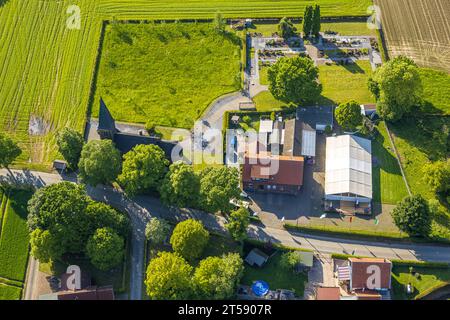 Aus der Vogelperspektive, St.. Joseph's Catholic Church, Süddinker Catholic Cemetery, St. Hubertus Schützenbruderschaft Süddinker 1826, Bezirk Rhynern, Hamm, Ruhr Stockfoto