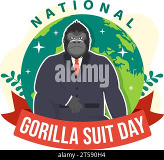 National Gorilla Suit Day Vektor Illustration am 31. Januar mit hat der Kopf eines Gorillas ist ordentlich in einem Anzug und Weltkarte im Hintergrund gekleidet Stock Vektor