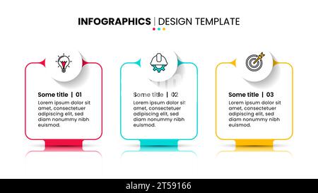 Infografik-Vorlage mit Symbolen und 3 Optionen oder Schritten. Linienbanner. Kann für Workflow-Layout, Diagramm und Webdesign verwendet werden. Vektorabbildung Stock Vektor