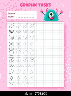 Grafische Aufgaben nach Zellen. Lernspiel für Kinder. Stock Vektor
