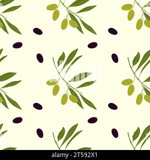 Olivenmuster mit handgezeichnetem Olivenzweig und Beere. Vektorabbildung Stock Vektor