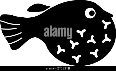 Fugu Fish, Blowfish, Aufgebauter Pufferfisch. Abbildung des Symbols für den flachen Vektor. Einfaches schwarzes Symbol auf weißem Hintergrund. Fugu Fish, Blowfish, Pufferfish sig Stock Vektor