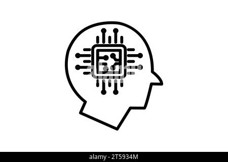 Humanoides Symbol. Kopf mit cpu. Symbol für Affiliate Intelligence, Gerät, Computertechnologie. Liniensymbolstil. Einfache Vektorkonstruktion bearbeitbar Stock Vektor