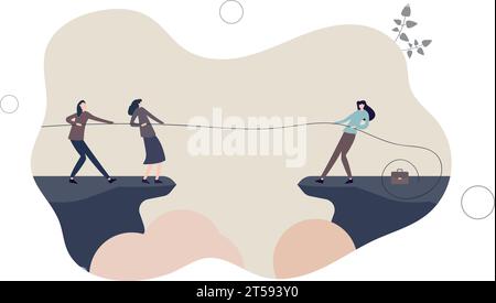 Rivalität als geschäftlicher Wettbewerb, Konflikt oder Verhandlung. Herausforderung des Geschäftsmannes und Konfrontation der Mitarbeiter über Oppositionsinteressen. Stock Vektor