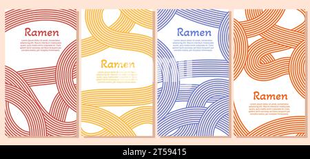 Vorlage für soziale Medien mit Ramen-Nudeltextur. Japanischer, chinesischer welliger Hintergrund Stock Vektor
