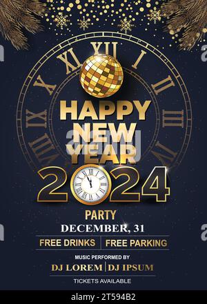 2024 Happy New Year Background für Ihre Flyer und Grußkarte oder Einladungen zu Silvesterpartys Stock Vektor