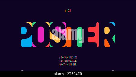 Lebendige Typografie Negativausschnitt, moderne dekorative Schrift, abstrakte, lebendige Grafik, leuchtende Regenbogenfarben. Kreatives, verspieltes Design für Stock Vektor