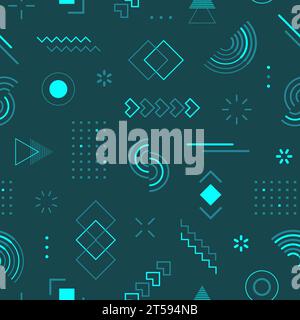Abstraktes geometrisches nahtloses Muster. Hintergrund der sich wiederholenden Geometrie. Memphis-Form. Wiederholte kühle Schulprobe. Design-Prints. Funky-Motiv. Wiederholen Stock Vektor