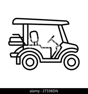 Caddy Golf Car. Kontursymbol isoliert auf weißem Hintergrund. Vektorabbildung. Schild für Golfwagen. Stock Vektor