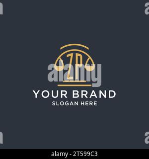ZP Initial mit Skala der Gerechtigkeit Logo Design Vorlage, Luxus Recht und Anwalt Logo Design Ideen, Vektorgrafik Stock Vektor