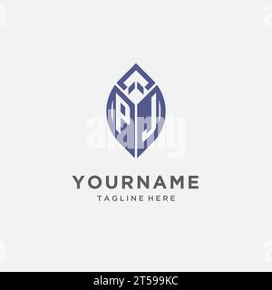 PJ-Logo mit Blattform, klares und modernes Monogramm-Anfangslogo-Vektorgrafik Stock Vektor