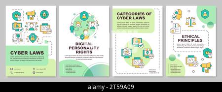 2D-Broschüre mit Symbolen für den Verlauf des Cyber-Gesetzes mit dünnen Linien Stock Vektor