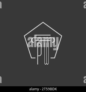 Initial Monogramm PW mit Monoline-Säulen-Logo-Ideen Stock Vektor