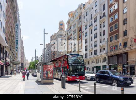 Madrid City Tour Bus, Calle Gran Via, Centro, Madrid, Königreich Spanien Stockfoto