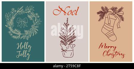 Set von Weihnachtsgrüßen, Einladungsvektorkarten Stock Vektor
