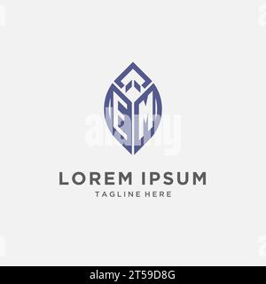 EM-Logo mit Blattform, klare und moderne Monogramm-Vektorgrafik im ersten Logo Stock Vektor