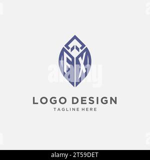 FX-Logo mit Blattform, sauberes und modernes Monogramm-Initial-Logo-Design-Vektorgrafik Stock Vektor