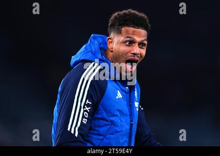 Georginio Rutter von Leeds United feiert nach dem letzten Pfiff im Sky Bet Championship Match im King Power Stadium, Leicester. Bilddatum: Freitag, 3. November 2023. Stockfoto