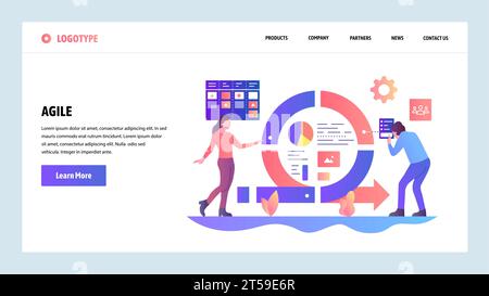 Vektor-Website-Designvorlage. Agiles Projektmanagement und Scrum Task Board. Agile Softwareentwicklung und Kanban. Konzepte der Landing-Page für Websi Stock Vektor
