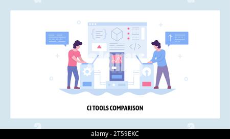 Vektor-Website-Designvorlage. Kontinuierliche Integration CI-Softwareentwicklung. Agiles Codierungsverfahren. Konzepte für die Landing-Page für Website und Mo Stock Vektor