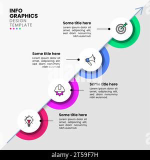 Infografik-Vorlage mit Symbolen und 4 Optionen oder Schritten. Diagonale Kreise. Kann für Workflow-Layout, Diagramm und Webdesign verwendet werden. Vektorabbildung Stock Vektor