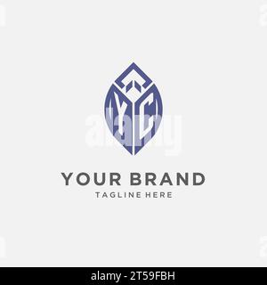 YC-Logo mit Blattform, sauberes und modernes Monogramm-Initial-Logo-Design-Vektorgrafik Stock Vektor