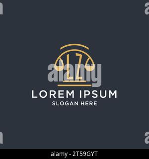 LZ Initial mit Skala der Gerechtigkeit Logo Design Vorlage, Luxus Recht und Anwaltslogo Design Ideen, Vektorgrafik Stock Vektor