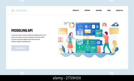 Vektor-Website-Designvorlage. API-Technologie und Softwareentwicklung. Landing-Page-Konzepte für Website- und mobile Entwicklung. Moderne flache Beleuchtung Stock Vektor